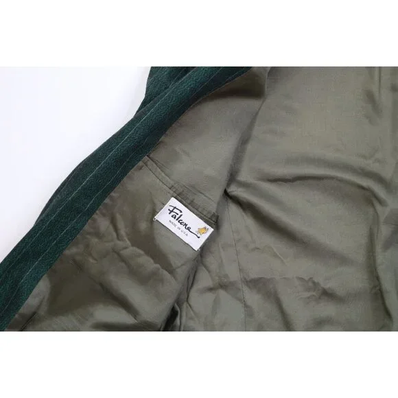 Vtg 70s 80s Mens 44L 2 Piece Wool Striped Double Breasted Suit Green 34x32 USA - Picture 8 of 16